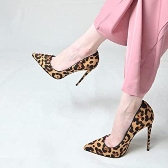 NEW FSJ Women Sexy Leopard Printed Pointy Toe High Heel Stilettos Sz 11 - Picture 3 of 10
